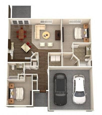 Floor plan for 2 beds, 2 baths, 1336 sqft